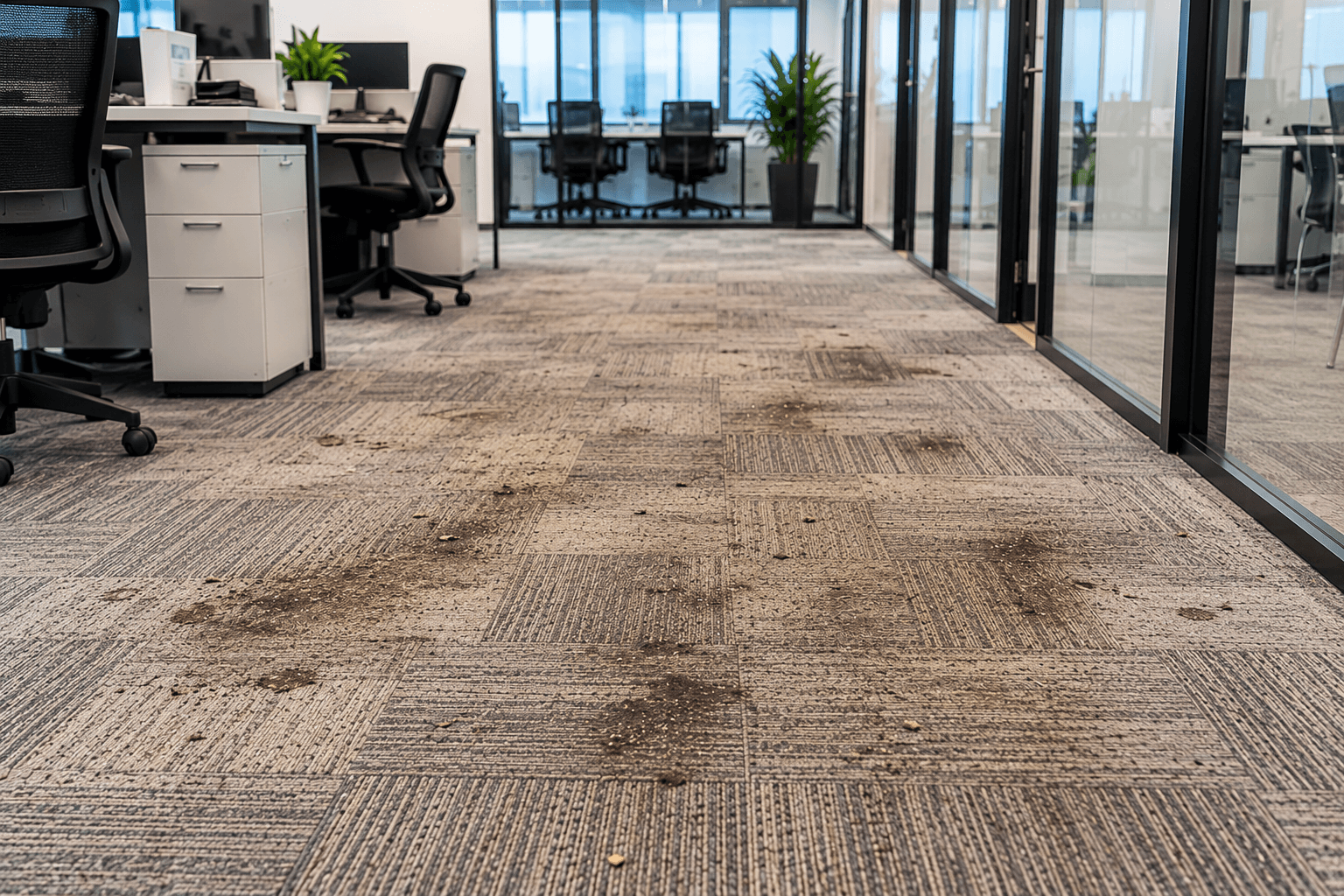 Dirty Carpet in Modern Office Corridor