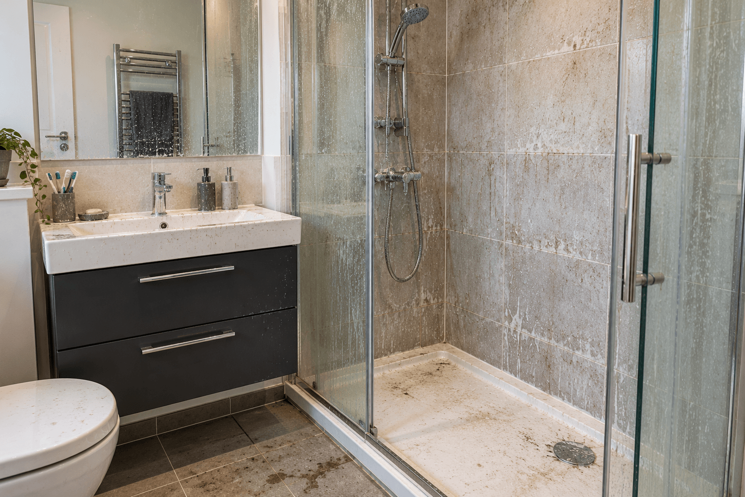 Limescale-Streaked Modern Bathroom