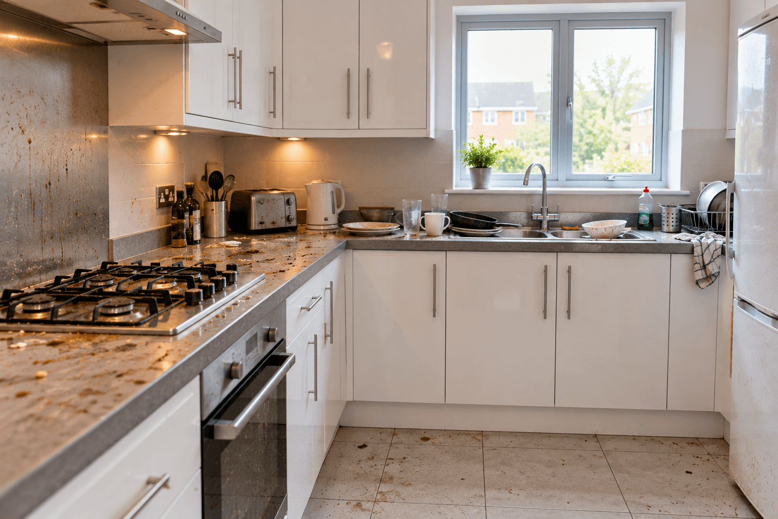 Messy Modern Kitchen Before Cleaning