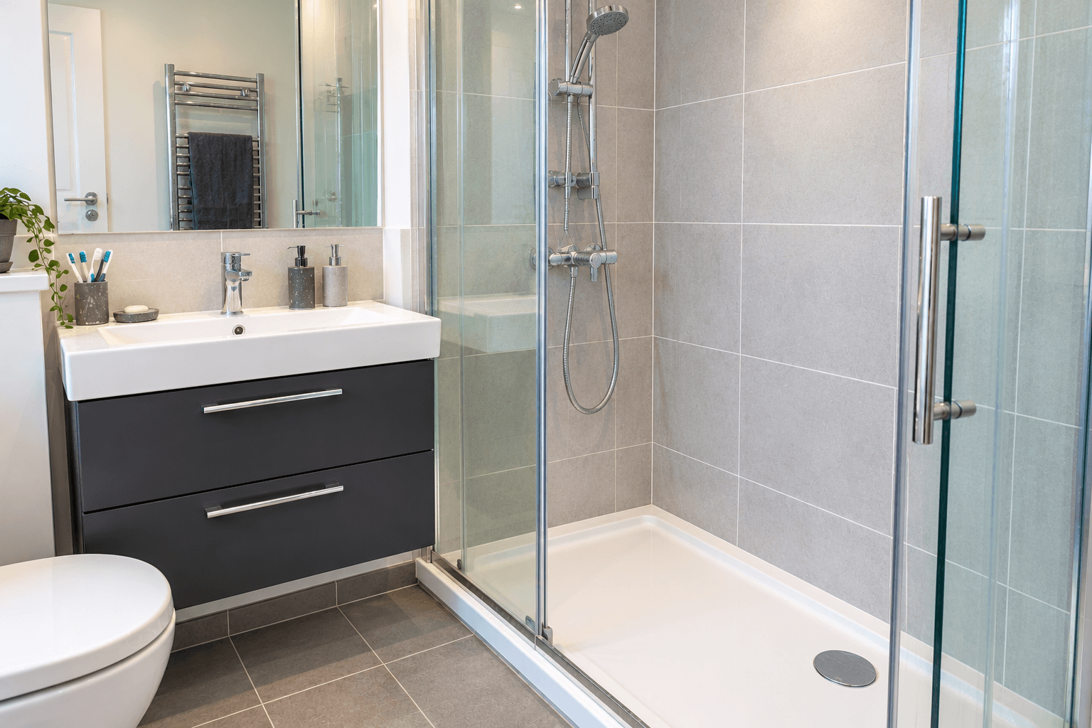 Pristine Modern Bathroom with Glass Shower