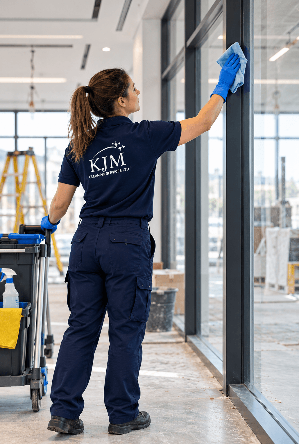Professional Cleaner Wiping Glass Partition
