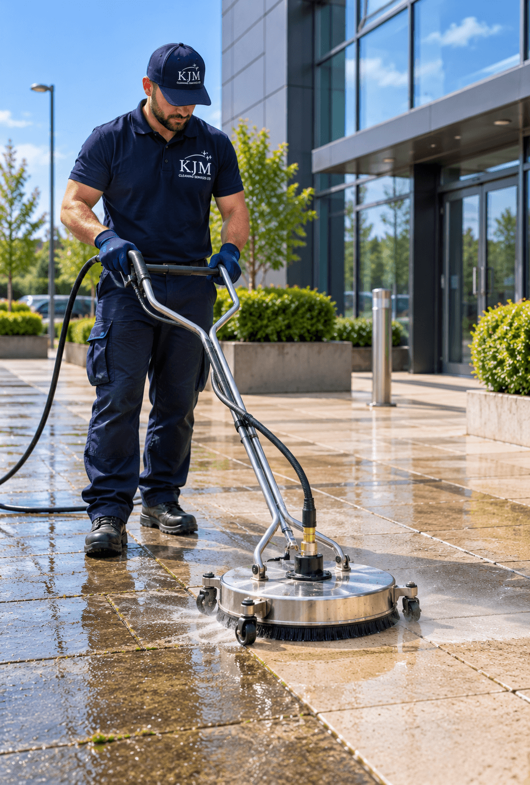 Professional Pressure Washing Outside Office Building