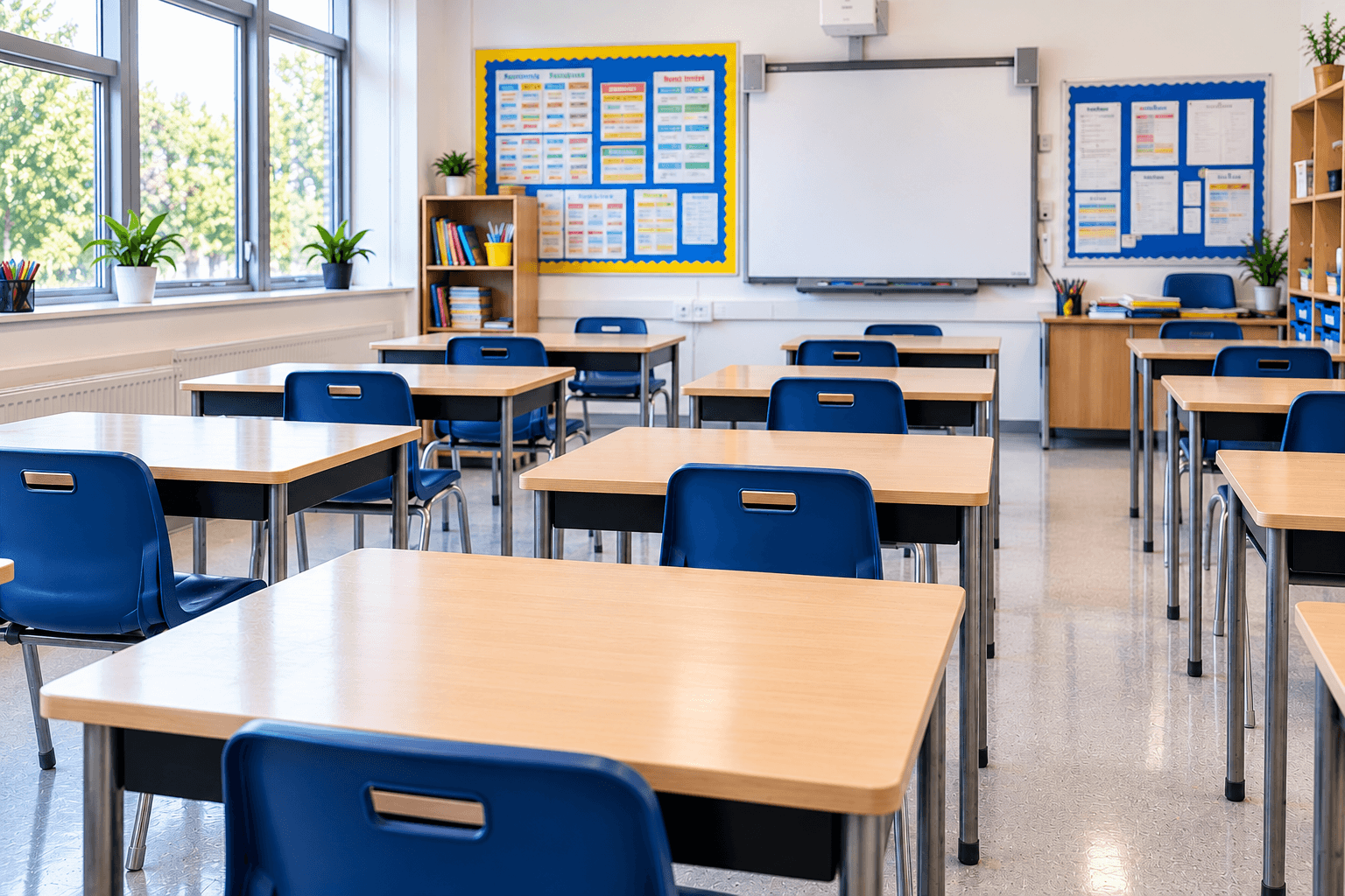 Spotless Sunlit Classroom Ready for Learning